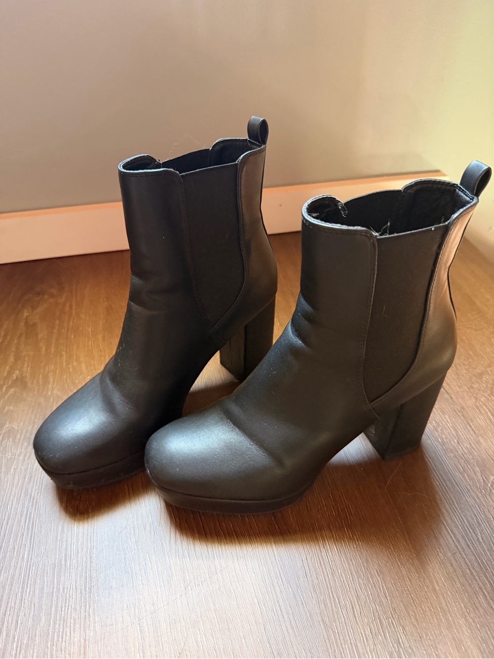 Mia Black Leather Platform Chelsea Booties